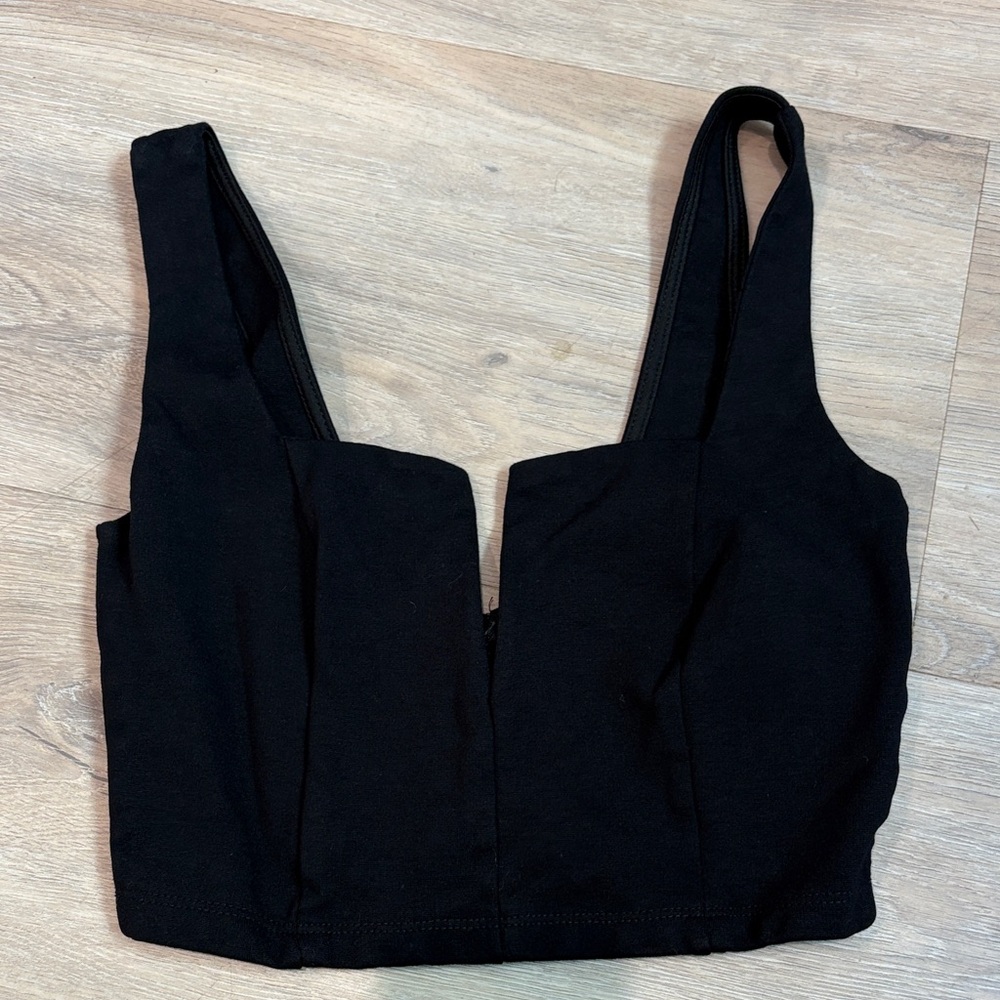 Women's Black Square-Neck Crop Top with Wide Straps